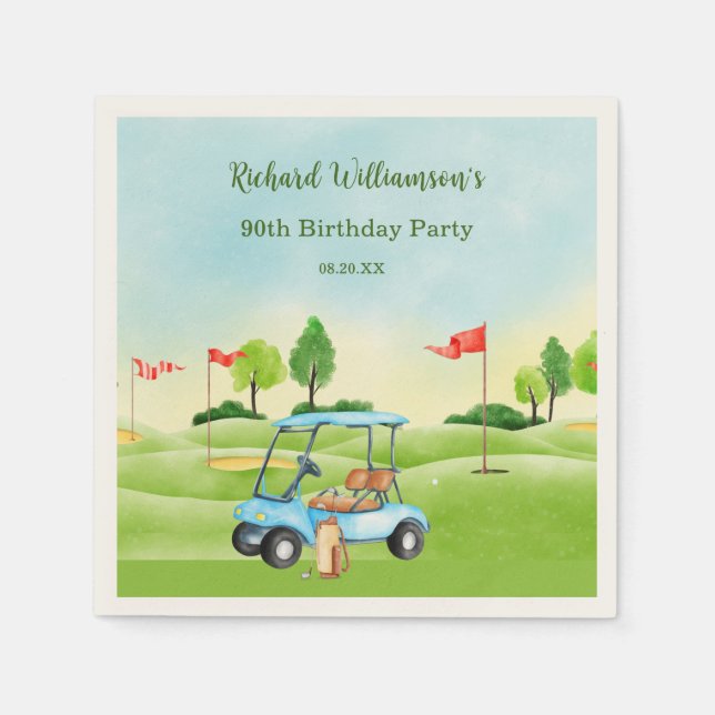 Serviette Golf Cart Scenic Custom 90. Geburtstag (Vorderseite)