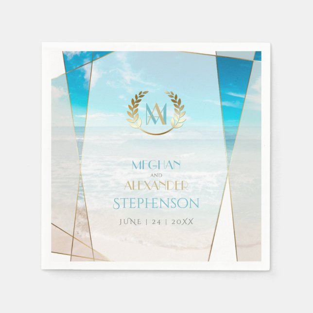 Serviette | Moderne Mongram Beach Wedding (Vorderseite)