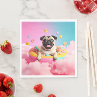 Serviette - Süßer Mops im Zuckerwattehimmel