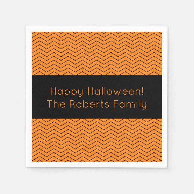 Servietten aus orangefarbenem Zickzack Halloween-P (Vorderseite)