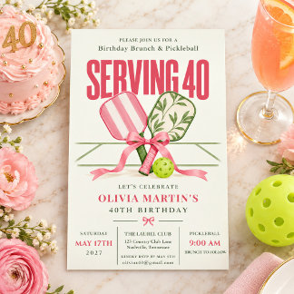 Serving 40 Pink Pickleball 40. Geburtstag Einladung
