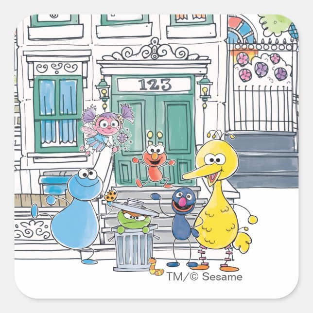 Sesame Pals Doodley Graphic Quadratischer Aufkleber (Vorderseite)