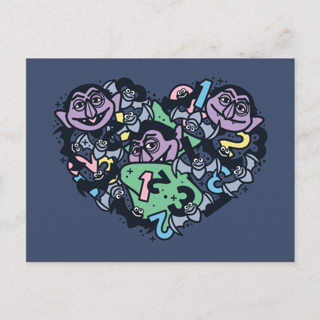 Sesame Sesame | Count von Count Doodle Heart Postkarte (Vorderseite)