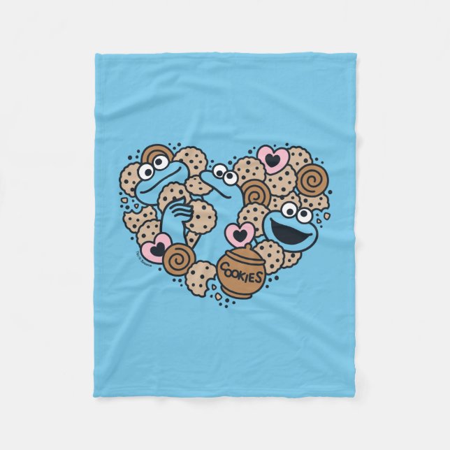 Sesame Sesame | Krümelmonster-Doodle-Herz Fleecedecke (Vorderseite)