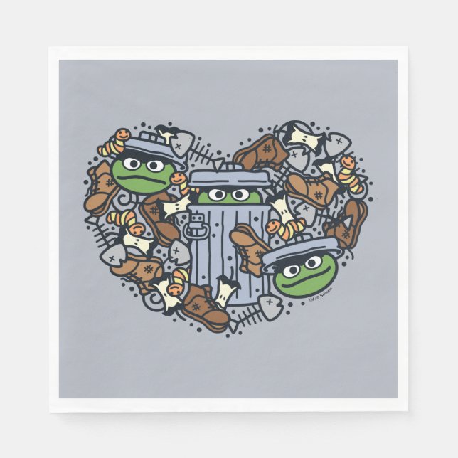 Sesame Sesame | Oscar the Grouch Doodle Heart Serviette (Vorderseite)