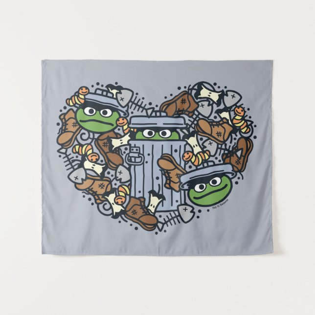 Sesame Sesame | Oscar the Grouch Doodle Heart Wandteppich (Vorderseite (Horizontal))