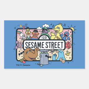 Sesame Sesame Sesame Freunde Doodle-Schild Rechteckiger Aufkleber
