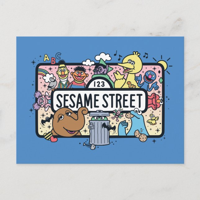 Sesame Sesame | Sesame Pals Doodle Sign Postkarte (Vorderseite)