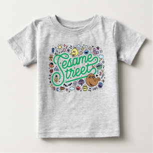Sesame Sesame Sesame Street Green Doodle Script Baby T-shirt