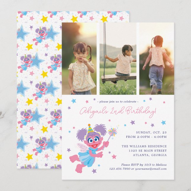 Sesame Street Abby Cadabby Foto Collage Birthday Einladung (Vorne/Hinten)