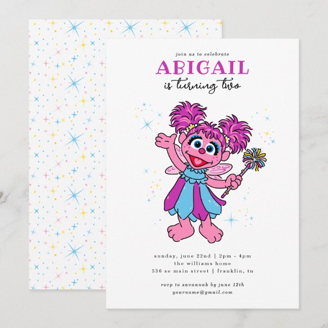 Sesame Street Abby Cadabby Glitzern Birthday Einladung (Vorne/Hinten)