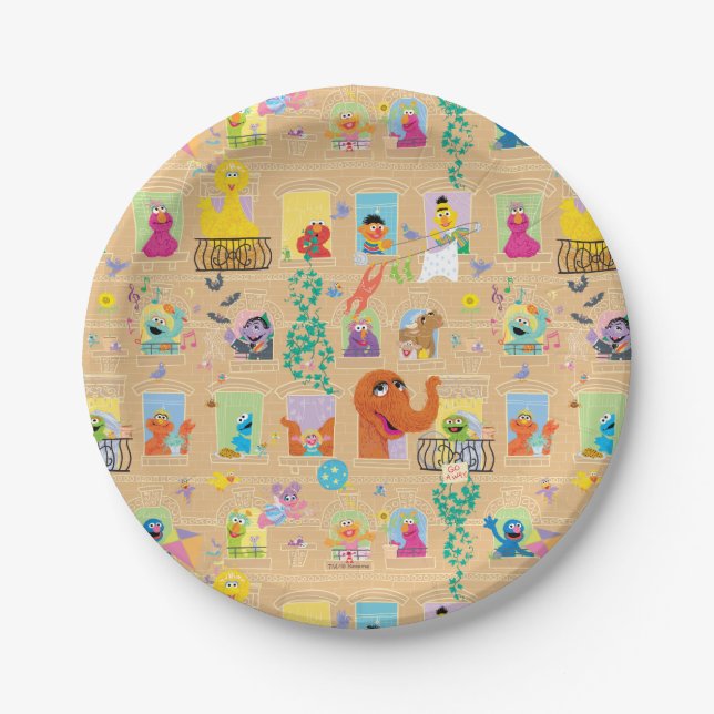 Sesame Street Apartment Windows-Muster Pappteller (Vorderseite)