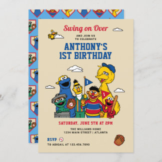 Sesame Street Baseball Birthday Einladung
