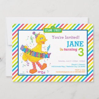 Sesame Street Big Bird zum Geburtstag gestreift Einladung