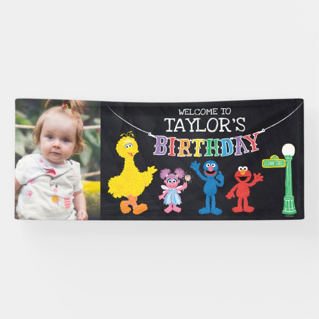 Sesame Street Chalkboard Rainbow Birthday Willkomm Banner (Horizontal)