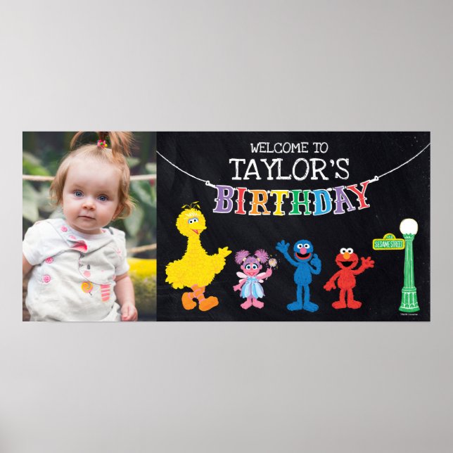 Sesame Street Chalkboard Rainbow Birthday Willkomm Poster (Vorne)