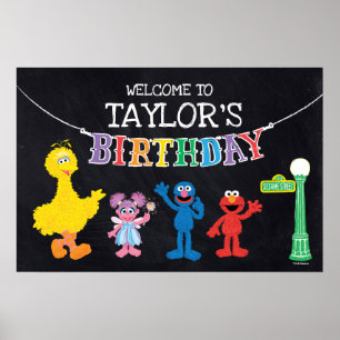 Sesame Street Chalkboard Rainbow Birthday Willkomm Poster