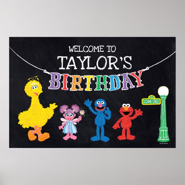 Sesame Street Chalkboard Rainbow Birthday Willkomm Poster (Vorne)