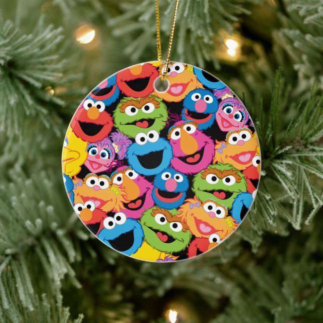 Sesame Street Character Faces Pattern Keramik Ornament (Baum)