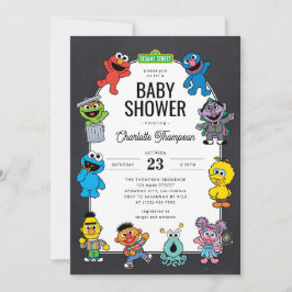Sesame Street Characters Chalkboard Baby Shower Einladung