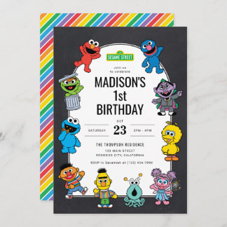 Sesame Street Characters Chalkboard Birthday Einladung
