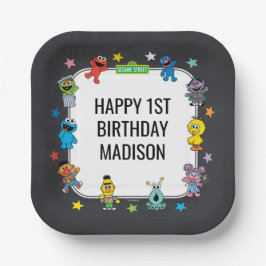 Sesame Street Characters Chalkboard Birthday Pappteller