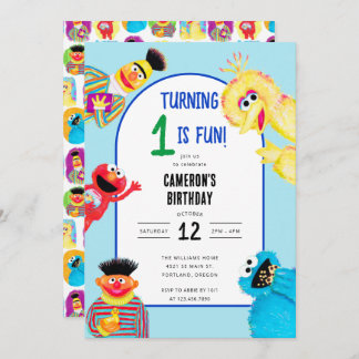 Sesame Street Characters First Birthday Party Einladung