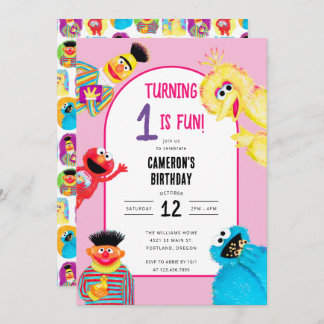 Sesame Street Characters First Birthday Party Einladung