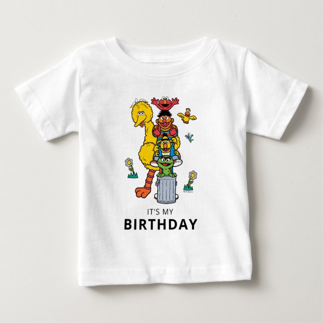 Sesame Street Characters & Street Sign Birthday Ba Baby T-shirt (Vorderseite)