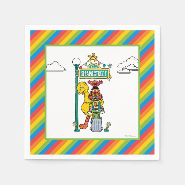 Sesame Street Characters & Street Sign Birthday Na Serviette (Vorderseite)