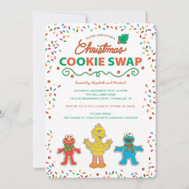 Sesame Street Christmas Cookie Swap Feiertagskarte (Vorderseite)