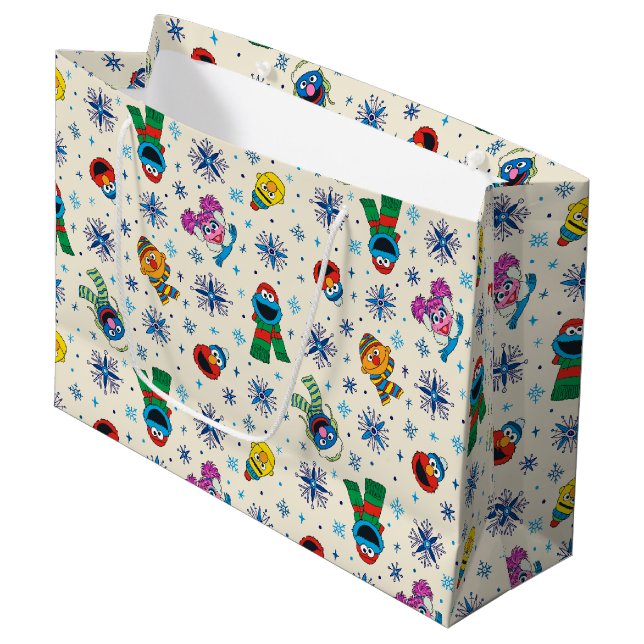 Sesame Street Christmas Snowflake Pattern Große Geschenktüte (Vorderseite Schrägansicht)