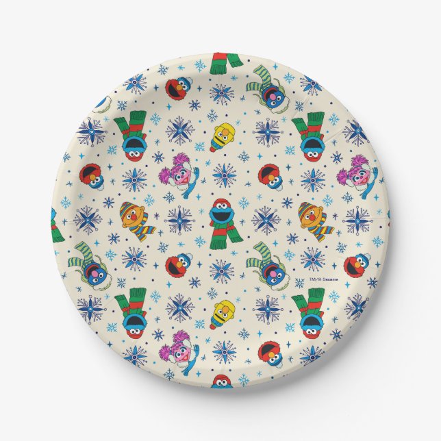 Sesame Street Christmas Snowflake Pattern Pappteller (Vorderseite)
