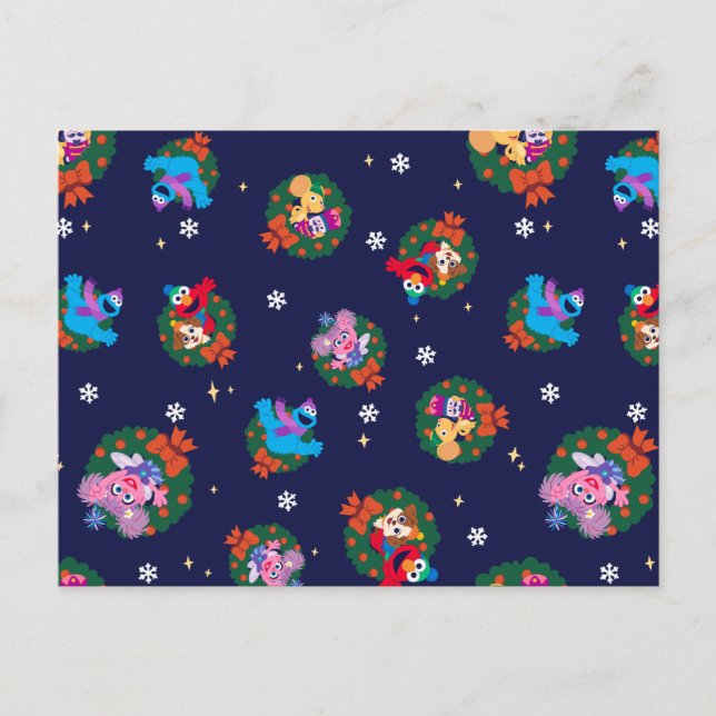 Sesame Street Christmas Wreath Pattern Postkarte (Vorderseite)