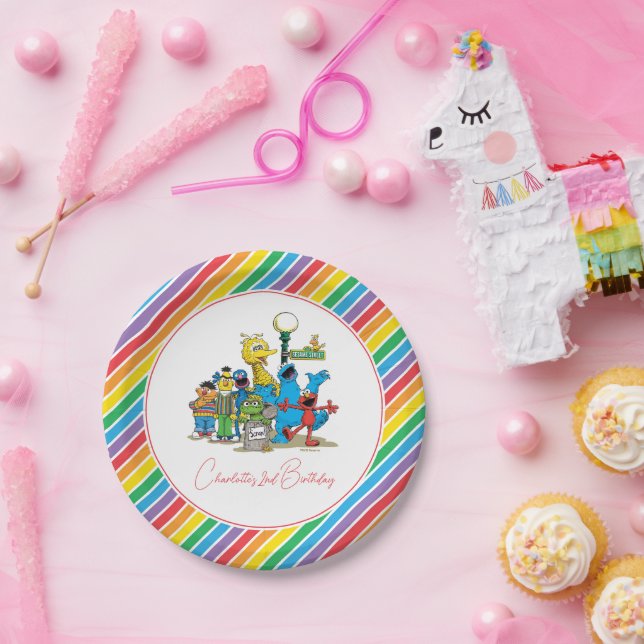 Sesame Street Colorful Rainbow Birthday Pappteller (Party)