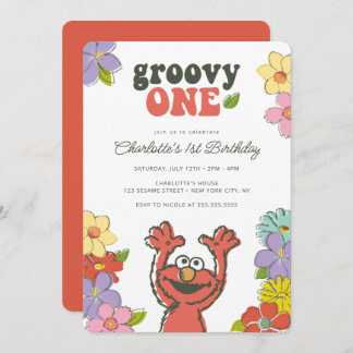 Sesame Street Elmo | Groovy One Floral Geburtstag Einladung