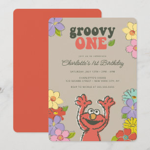 Sesame Street Elmo   Groovy One Floral Geburtstag Einladung