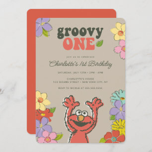 Sesame Street Elmo   Groovy One Floral Geburtstag Einladung