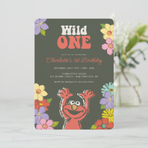 Sesame Street Elmo   Wild One Floral Birthday Einladung