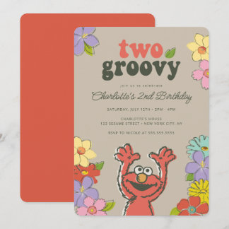 Sesame Street Elmo | Zwei Groovy Floral Geburtstag Einladung