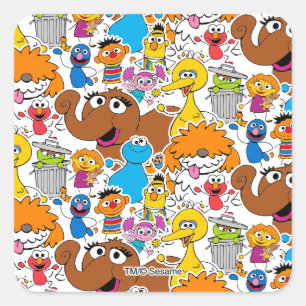 Sesame Street Freunde Doodley Muster Quadratischer Aufkleber