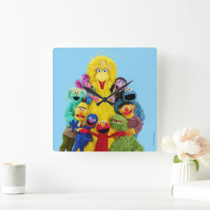 Sesame Street Lustige bunte Freunde Portrait Quadratische Wanduhr