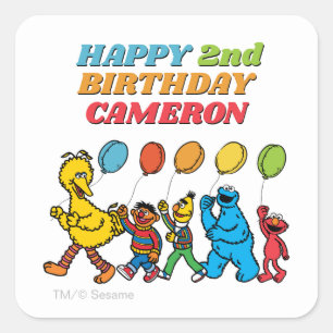Sesame Street Pals Birthday Balloons Quadratischer Aufkleber