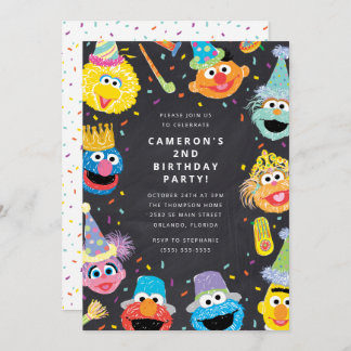 Sesame Street Pals Chalkboard Confetti Birthday Einladung