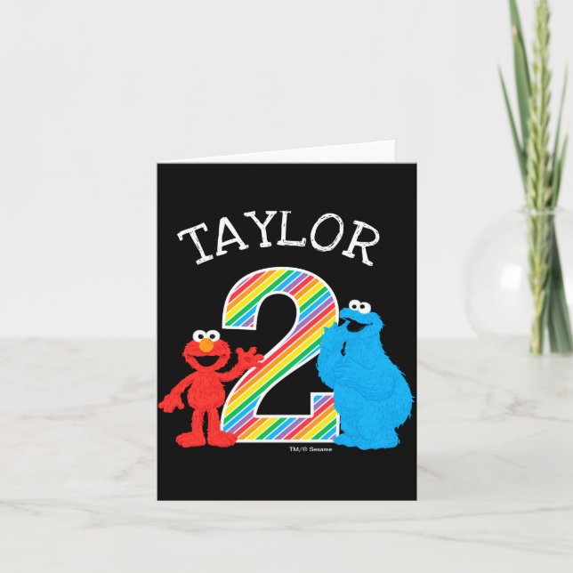 Sesame Street Pals Chalkboard Rainbow 2nd Birthday Karte (Vorderseite)