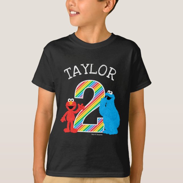 Sesame Street Pals Chalkboard Rainbow 2nd Birthday T-Shirt (Vorderseite)
