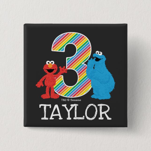 Sesame Street Pals Chalkboard Rainbow 3. Geburtsta Button (Vorderseite)
