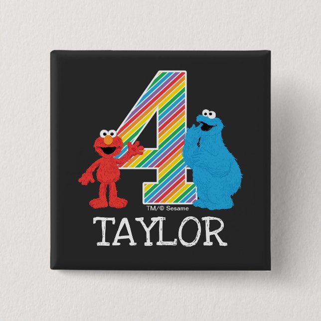 Sesame Street Pals Chalkboard Rainbow 4. Geburtsta Button (Vorderseite)