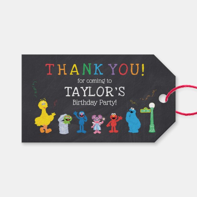 Sesame Street Pals Chalkboard Rainbow Birthday Geschenkanhänger (Vorderseite (Horizontal))