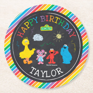 Sesame Street Pals Chalkboard Rainbow Birthday Runder Pappuntersetzer